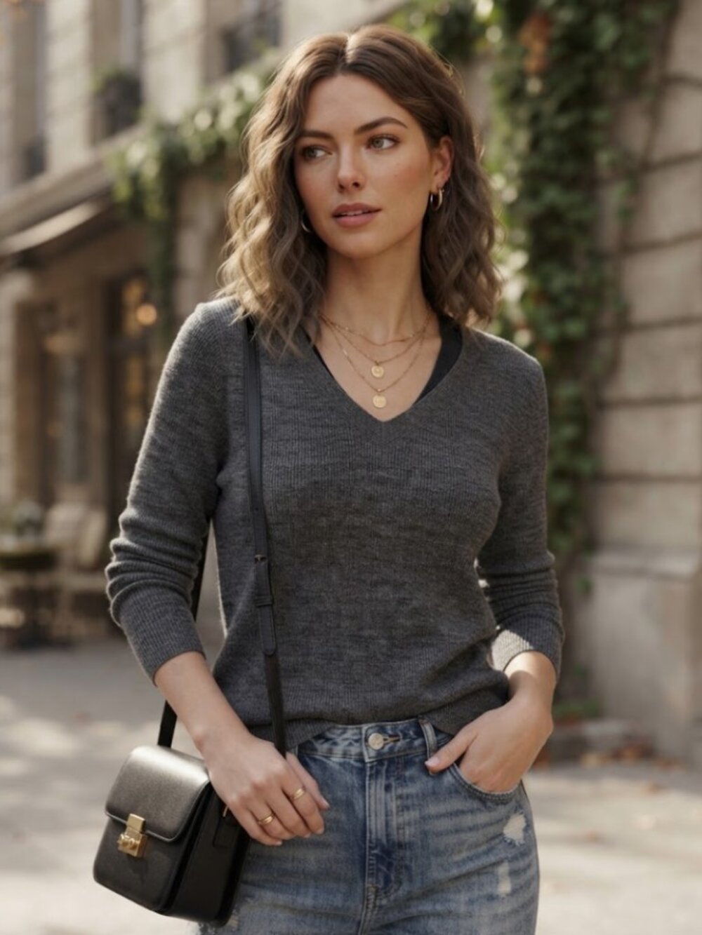 Vince Grey V-Neck Baby Camel Hair/Merino Wool Blend Sweater-S- MSRP $345